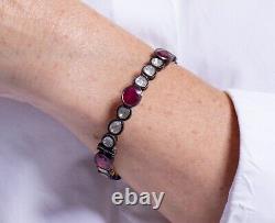 Natural Ruby & Diamond Polki 925 Sterling Silver Bangle Bracelet Jewelry Gift