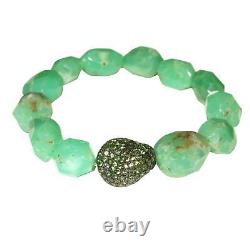 Natural Tsavorite Gemstone Beads 925 Silver Stretchable Bracelet Jewelry Gift