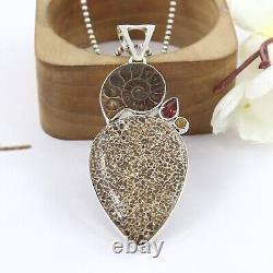 Natural Utha Agate With Ammonite Sterling Silver Pendant Women Jewelry Gift
