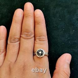 Natural White Black Diamond Pave Engagement 925 Silver Ring Jewelry Gift