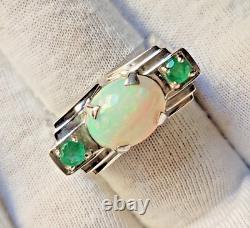 Natural White Fire Opal 925 Solid Sterling Silver Handmade Men Jewelry Gift