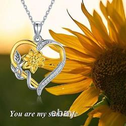 Nature Diamond Sunflower Heart Necklace Sterling Silver Jewelry Gifts