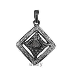 Nature Pave Diamond Rhombus Pendant Solid 925 Sterling Silver Jewelry Gift