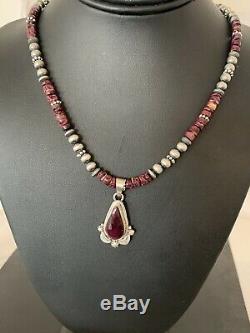 Navajo American Purple Spiny Oyster Sterling Silver Necklace Pendant Set279 Gift