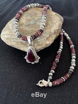 Navajo American Purple Spiny Oyster Sterling Silver Necklace Pendant Set279 Gift