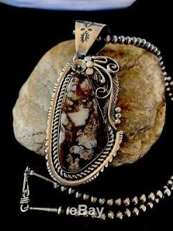 Navajo American Sterling Silver Crazy Horse Turquoise Necklace Pendant 2998 Gift