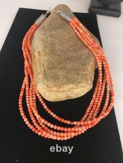 Navajo Angel Skin Bamboo Coral Sterling Silver Necklace Gift