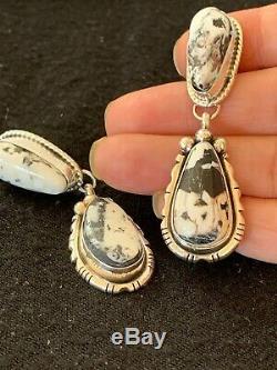 Navajo Dangle WHITE Buffalo TURQUOISE Sterling Silver Earrings 2 Gift 8827