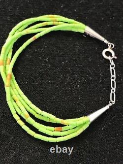 Navajo Green Gaspeite Heishi Sterling Silver Bracelet Gift 7 5 St 8603