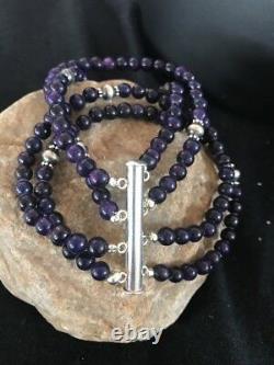 Navajo Indian Purple Sugilite Bead Sterling Silver Bracelet Gift