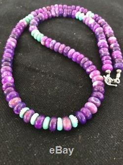 Navajo Indian Purple Sugilite Turquoise Bead Sterling Silver Necklace Gift E 320