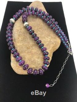 Navajo Indian Purple Sugilite Turquoise Bead Sterling Silver Necklace Gifts 322