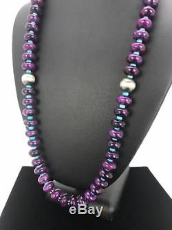 Navajo Indian Purple Sugilite Turquoise Bead Sterling Silver Necklace Gifts A322