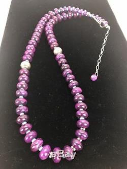 Navajo Indian Purple Sugilite Turquoise Bead Sterling Silver Necklace Gifts A322