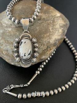 Navajo N Sterling Silver White Buffalo Turquoise Necklace Pendant Set Gift10606
