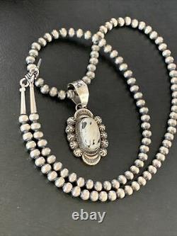 Navajo N Sterling Silver White Buffalo Turquoise Necklace Pendant Set Gift10606