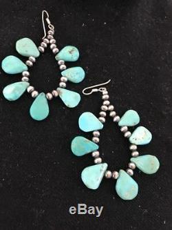 Navajo Native American Blue Cluster Turquoise Sterling Silver Earrings Gift