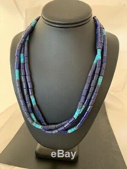 Navajo Native American Sterling Silver Lapis 3S Turquoise Necklace 21 257 Gift
