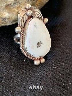 Navajo Native American Sterling Silver WHITE Buffalo TURQUOISE Ring S9 Gift 683