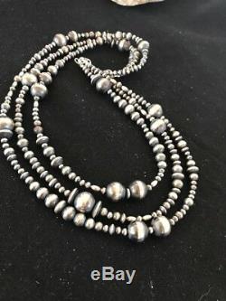 Navajo Pearls Native American Sterling Silver Necklace Gift 3 Strand Removable
