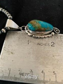 Navajo Pearls Sterling Silver Blue Kingman Turquoise Necklace Pendant 4691 Gift