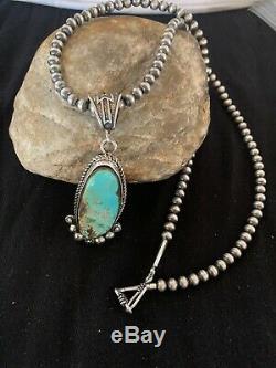 Navajo Pearls Sterling Silver Blue Royston Turquoise Necklace Pendant 4693 Gift