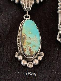 Navajo Pearls Sterling Silver Blue Royston Turquoise Necklace Pendant 4693 Gift