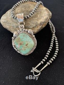 Navajo Pearls Sterling Silver Green Royston Turquoise Necklace Pendant 355 Gift