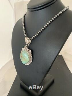 Navajo Pearls Sterling Silver Green Royston Turquoise Necklace Pendant 355 Gift