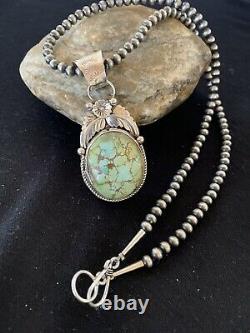 Navajo Pearls Sterling Silver Green Royston Turquoise Necklace Pendant 357 Gift