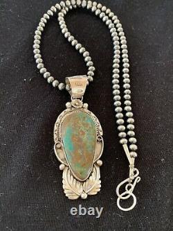Navajo Pearls Sterling Silver Green Royston Turquoise Necklace Pendant Gift 393