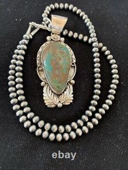 Navajo Pearls Sterling Silver Green Royston Turquoise Necklace Pendant Gift 393