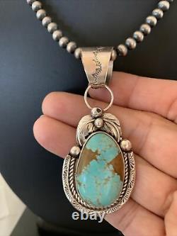 Navajo Pearls Sterling Silver Green Royston Turquoise Necklace Pendant Gift 945