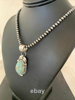Navajo Pearls Sterling Silver Green Royston Turquoise Necklace Pendant Gift 946