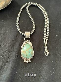 Navajo Pearls Sterling Silver Green Royston Turquoise Necklace Pendant Gift 946