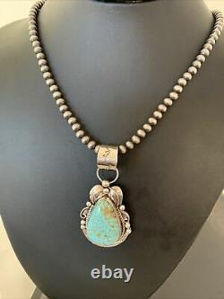 Navajo Pearls Sterling Silver Green Royston Turquoise Necklace Pendant Gift 947