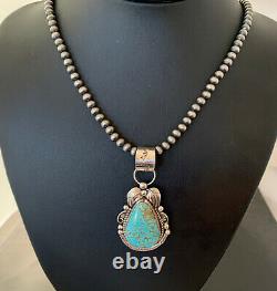 Navajo Pearls Sterling Silver Green Royston Turquoise Necklace Pendant Gift 947