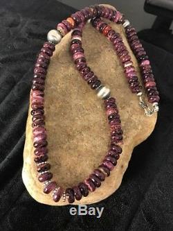 Navajo Pearls Sterling Silver Purple Spiny Oyster 10 mm Bead Necklace Gift 409
