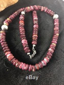 Navajo Pearls Sterling Silver Purple Spiny Oyster 10 mm Bead Necklace Gift 409