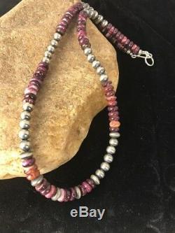 Navajo Pearls Sterling Silver Purple Spiny Oyster 8 mm Bead Necklace Gift 366