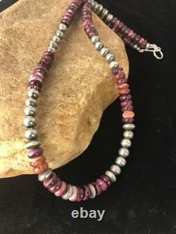 Navajo Pearls Sterling Silver Purple Spiny Oyster 8 mm Bead Necklace Gift 366