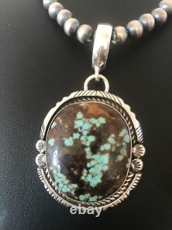 Navajo Pearls Sterling Silver Spider Web Turquoise Pendant Gift 2.25