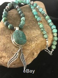 Navajo Pearls Sterling Silver Turquoise #8 Necklace Pendant Signed Gift 21