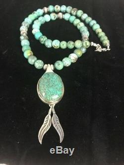 Navajo Pearls Sterling Silver Turquoise #8 Necklace Pendant Signed Gift 21
