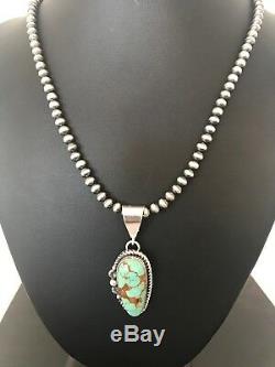 Navajo Pearls Sterling Silver Turquoise #8 Necklace Pendant Yazzie Gift 8405 Men