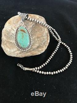 Navajo Pearls Sterling Silver Turquoise #8 Necklace Pendant Yazzie Gift55