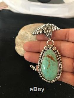 Navajo Pearls Sterling Silver Turquoise #8 Necklace Pendant Yazzie Gift55