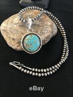 Navajo Pearls Sterling Silver Turquoise #8 Necklace YAZZIE Pendant 8237 Gift