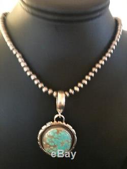 Navajo Pearls Sterling Silver Turquoise #8 Necklace YAZZIE Pendant 8237 Gift