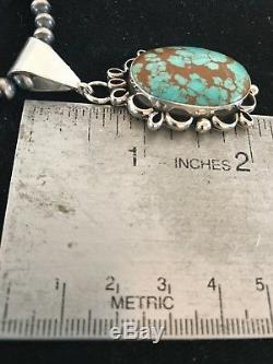 Navajo Pearls Sterling Silver Turquoise # 8 Necklace Yazzie Pendant 1346 Gift